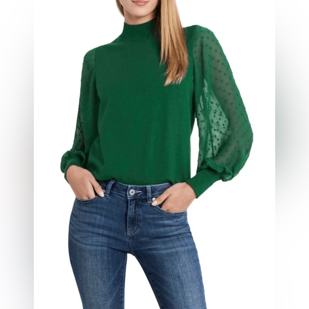 CeCe Elegant Green Women's Top Sheer Long Sleeve Blouse Size XL